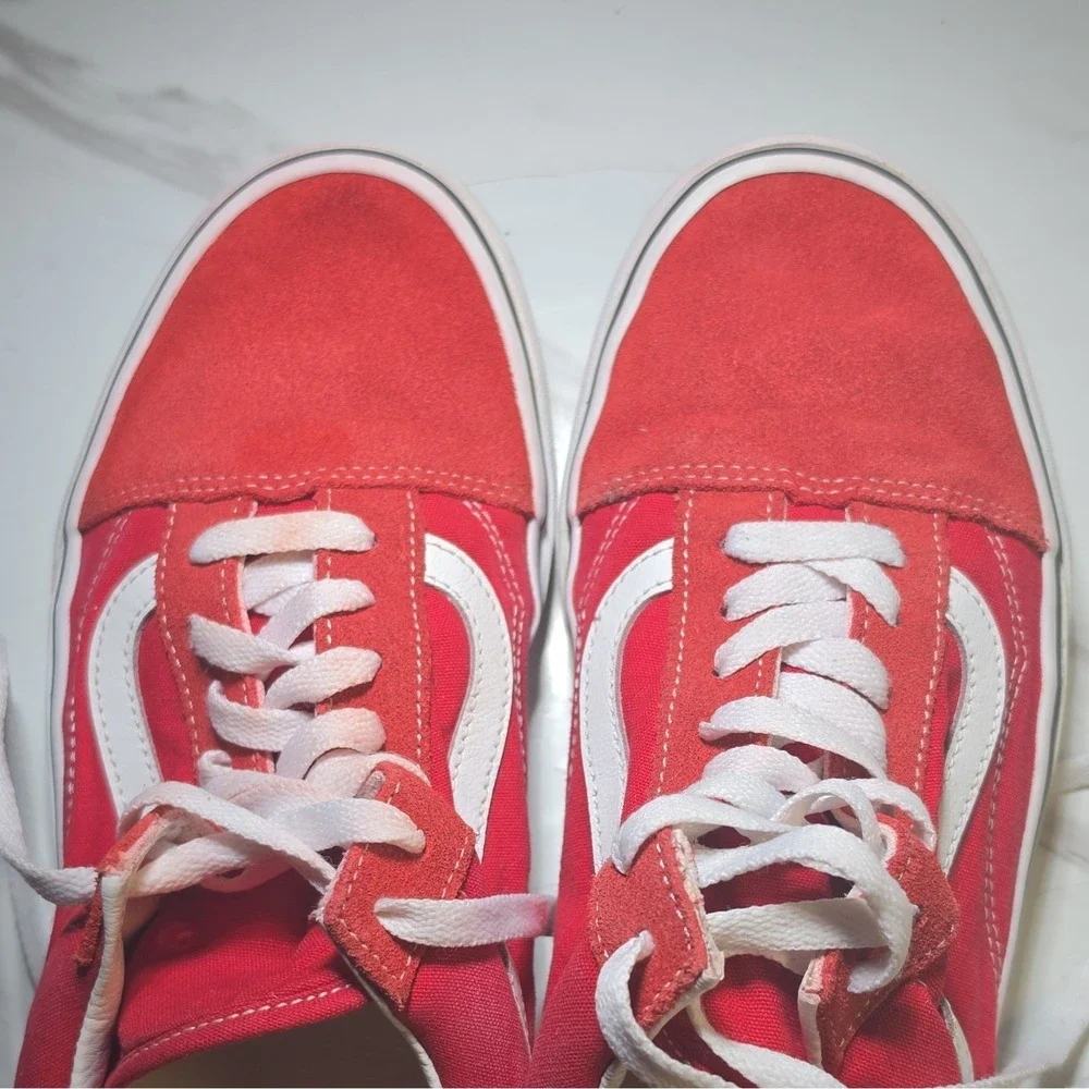 VANS Old Skool Red/White Canvas Low Top Lace Up Women's Casual Sneakers